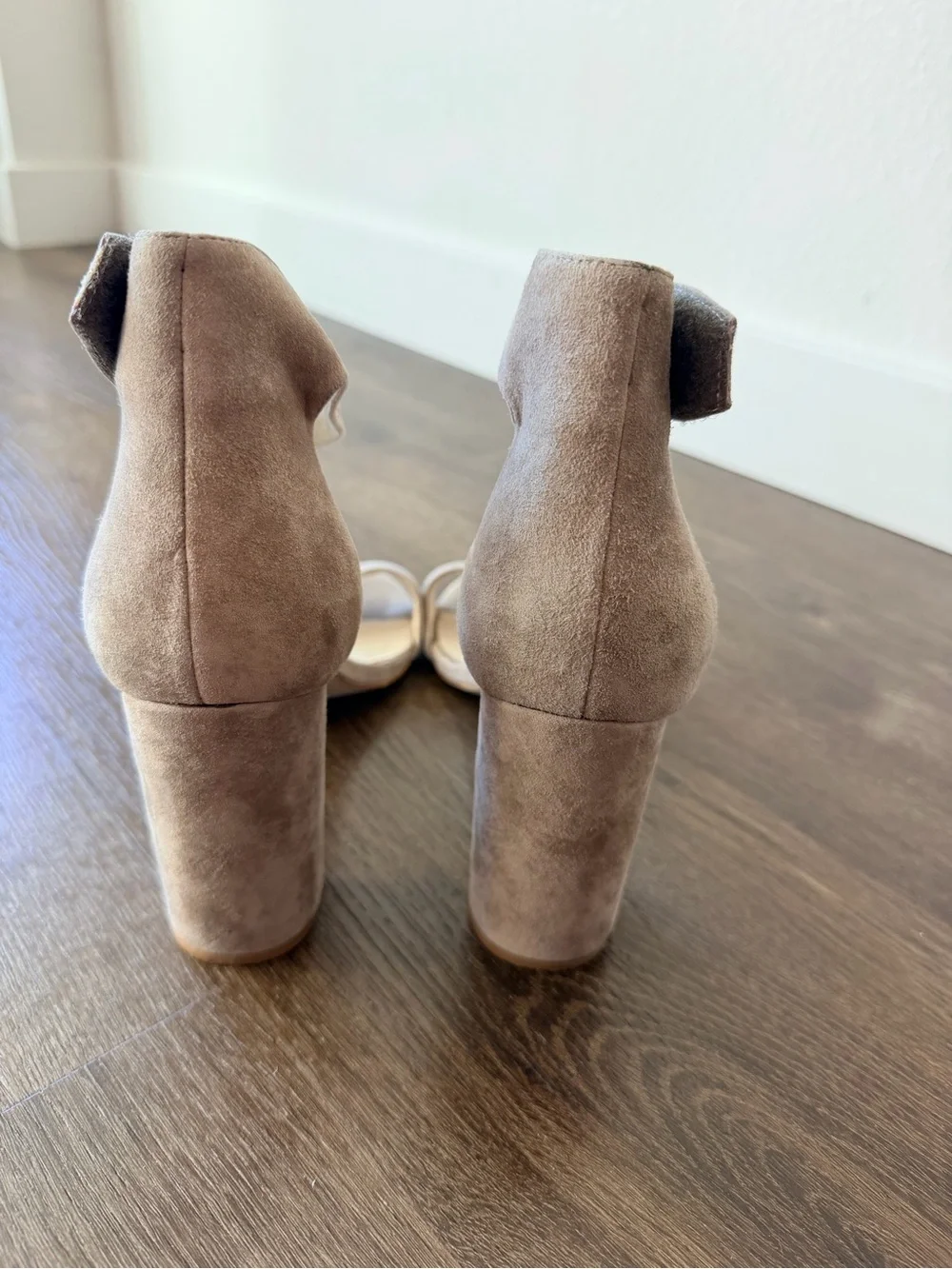 Jeffrey Campbell Taupe Suede Block Heel Sandals with Ankle Strap